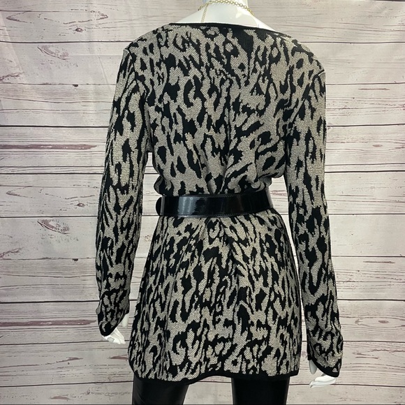 CLEO Tunic Sweater Gold & Black Knit Leopard Animal Pattern Assymmetrical Large - Picture 6 of 11